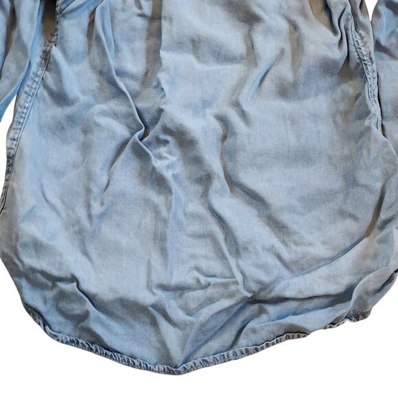 Mossimo Womens Chambray Top Size S Blue Button Down Roll Tab Sleeve - Picture 11 of 11